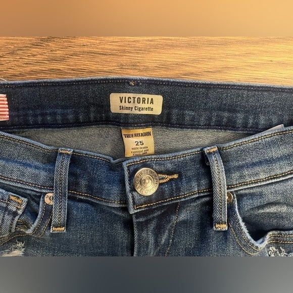 True Religion Women Victoria Skinny Cigarette Low Rise Jeans Size 25‎ Distressed - Picture 9 of 11